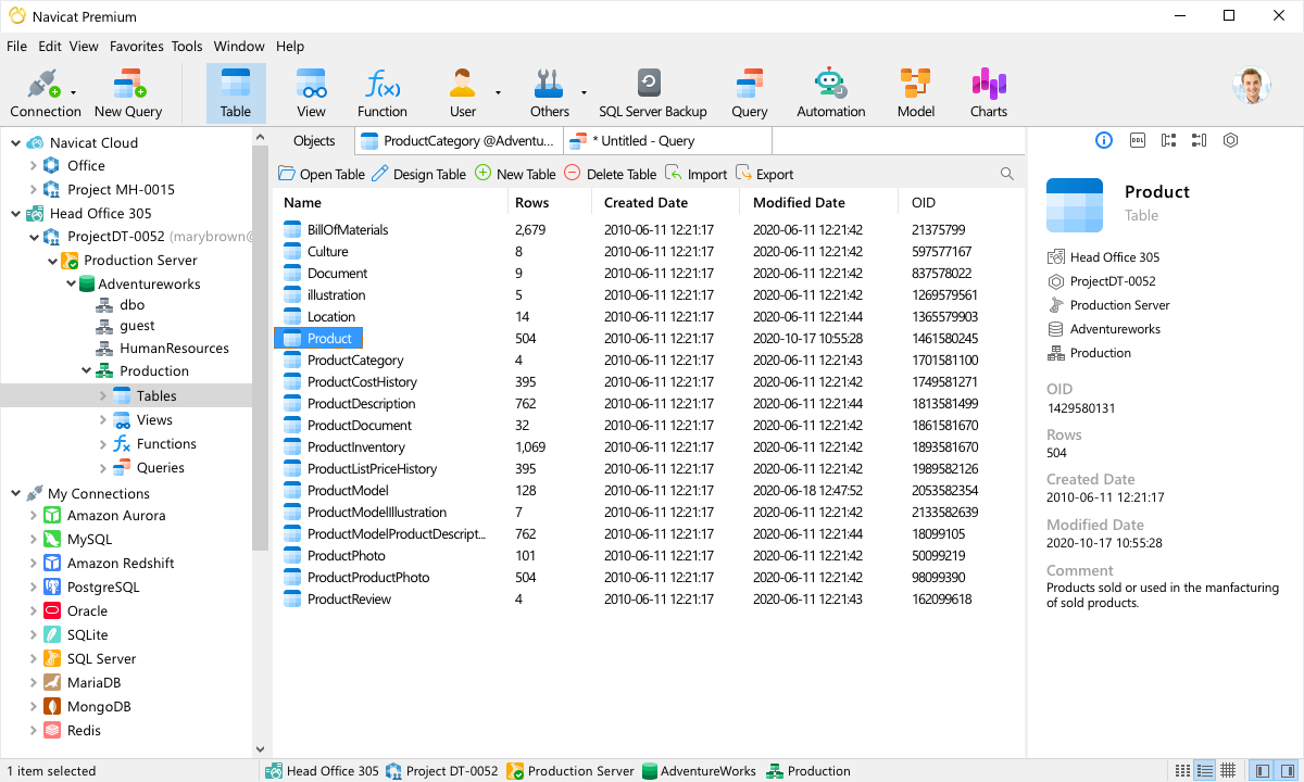 screenshot of Navicat Premium